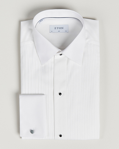 Men | Dress Shirts | Eton | Slim Fit Tuxedo Shirt Black Ribbon White