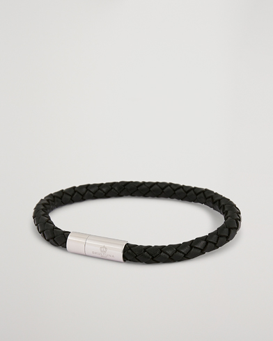 Men | Bracelets | Skultuna | One Row Leather Bracelet Black Steel