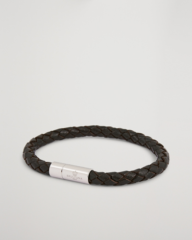  |  One Row Leather Bracelet Dark Brown Steel