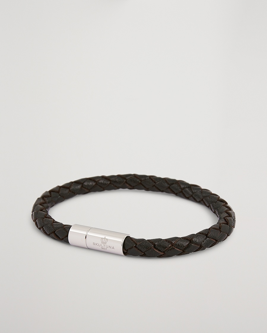 Skultuna One Row Leather Bracelet Dark Brown Steel – Brown