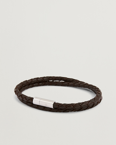 Men | Bracelets | Skultuna | Two Row Leather Bracelet Dark Brown Steel
