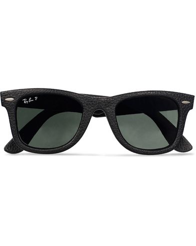  Wayfarer Leather Polarized Sunglasses Black/Green