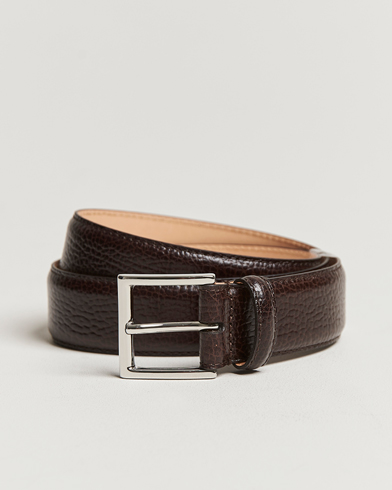 Men | Leather Belts | Crockett & Jones | Belt 3,5 cm Dark Brown Grained Calf