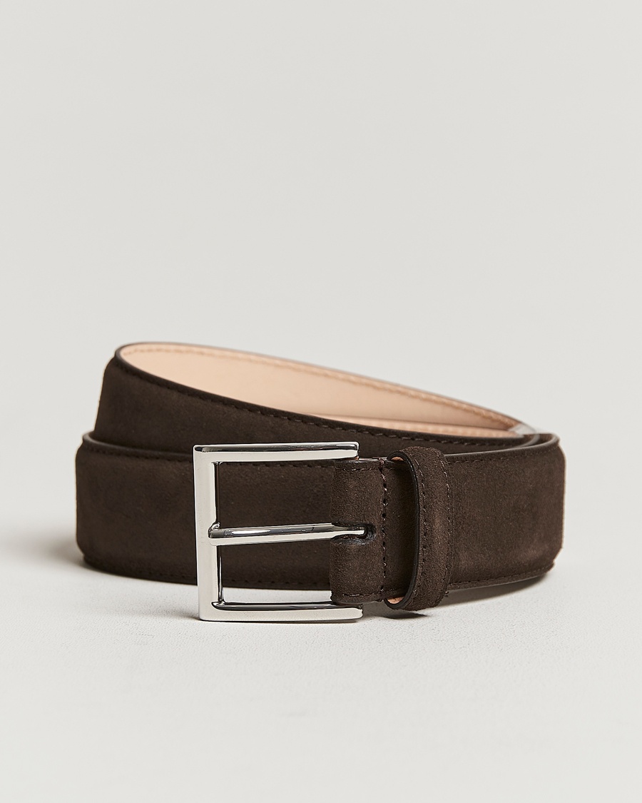 Crockett & Jones Belt 3,2 cm Dark Brown Suede – Brown