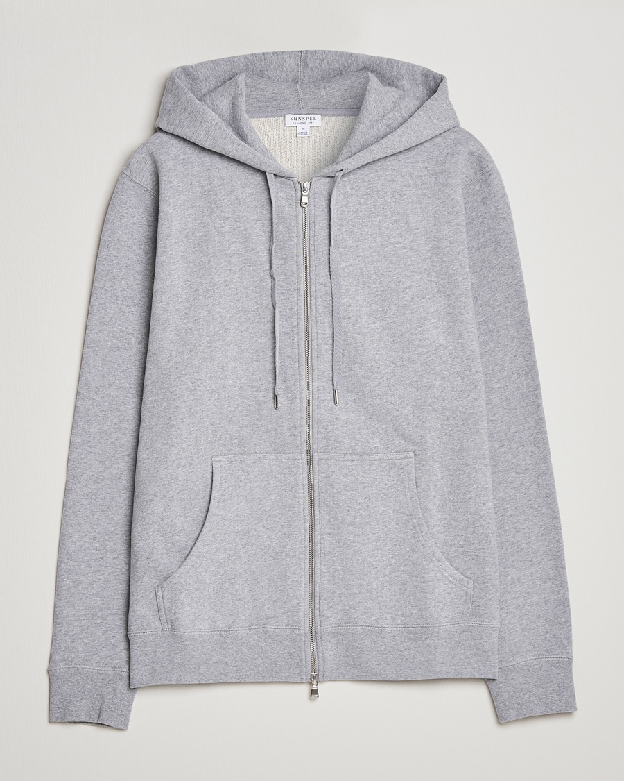 Sunspel Loopback Full Zip Hoodie Grey Melange – Grey