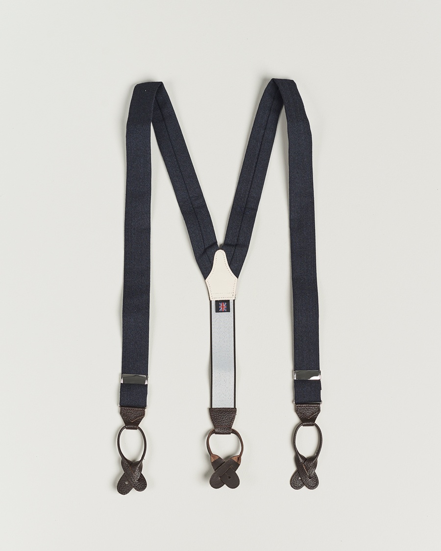 Albert Thurston Herringbone Braces 40mm Dark Blue – Blue