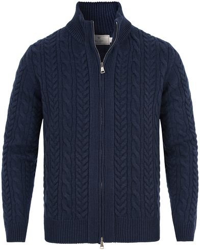  Cable Wool Full Zip Navy