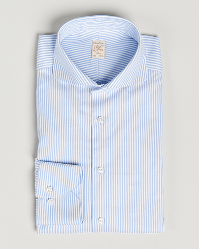 Men | Business Shirts | Stenströms | 1899 Slimline Supima Cotton Striped Shirt White/Blue