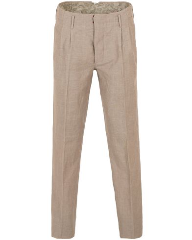  Loose Fit Double Pleated Linen Pant Light Brown