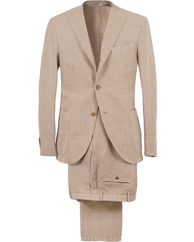  K Jacket Cotton/Linen Herringbone Suit Beige
