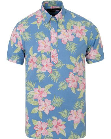  Slim Fit Oxford Short Sleeve Flower Shirt Pastal