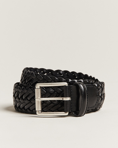 Men | Italian Department | Anderson's | Woven Leather 3,5 cm Belt Tanned Black