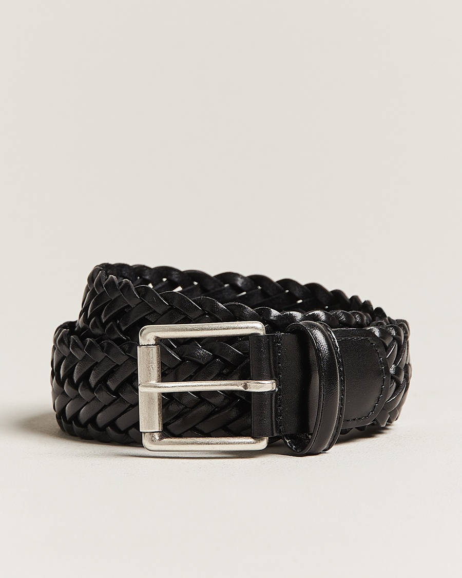 Anderson's Woven Leather 3,5 cm Belt Tanned Black – Black