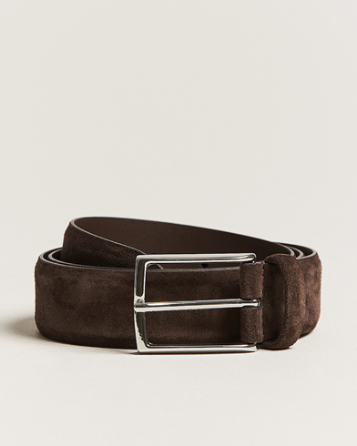 Men | Belts | Anderson's | Calf Suede 3,5 cm Belt Dark Brown