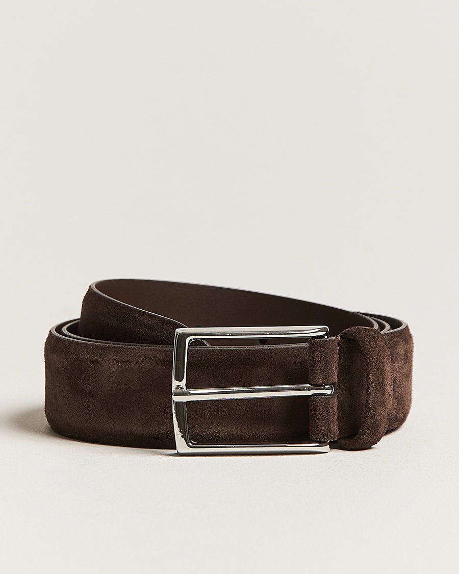 Anderson's Calf Suede 3,5 cm Belt Dark Brown – Brown