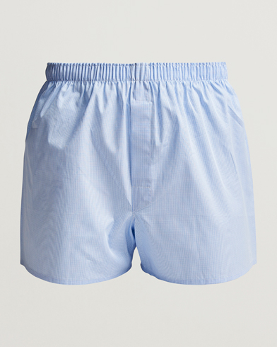 Men | Sunspel | Sunspel | Classic Woven Cotton Boxer Shorts Light Blue Gingham