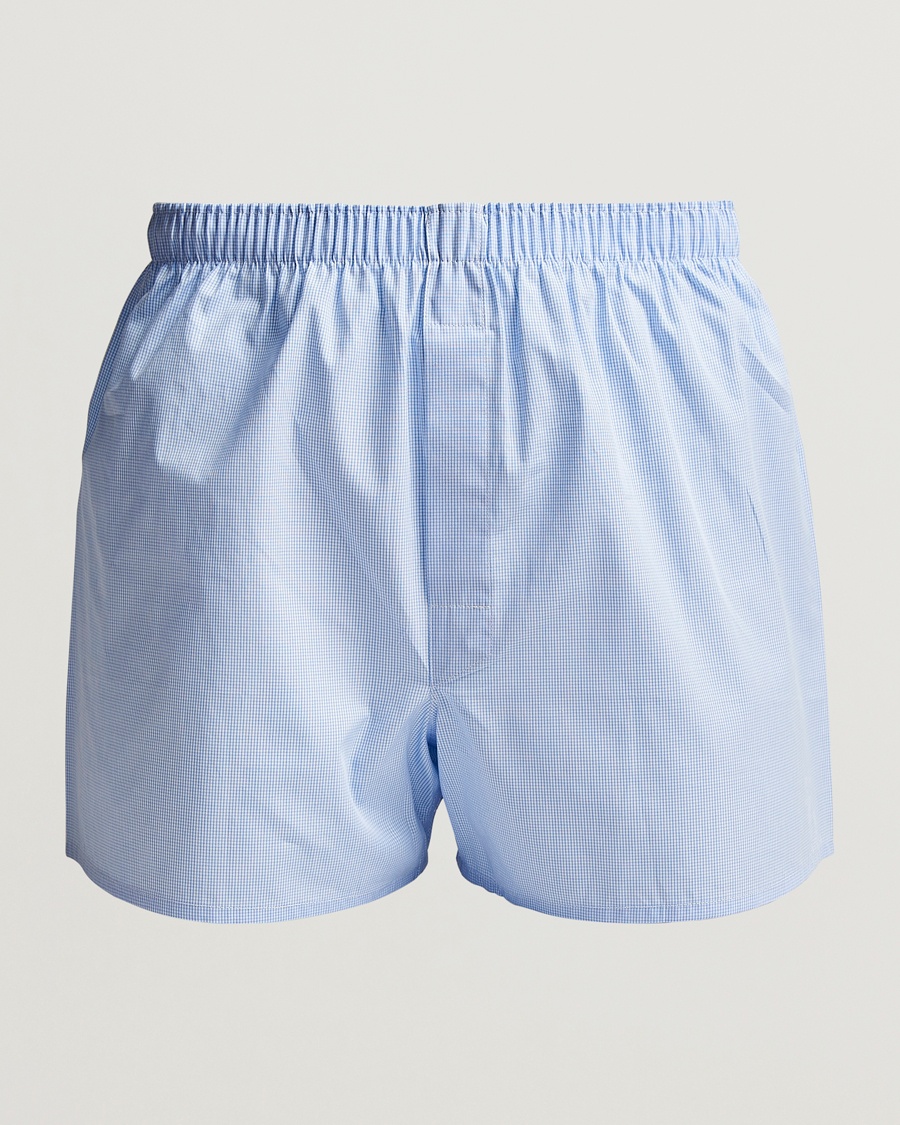 Sunspel Classic Woven Cotton Boxer Shorts Light Blue Gingham – Blue