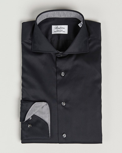 Men | Business Shirts | Stenströms | Fitted Body Contrast Shirt Black