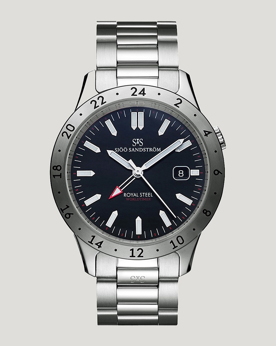Sjöö Sandström Royal Steel Worldtimer 41mm Black with Steel – Silver