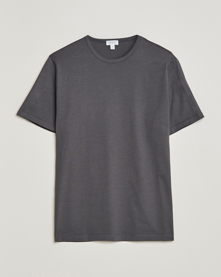 Sunspel Crew Neck Q82 Cotton T-Shirt Charcoal – Grey