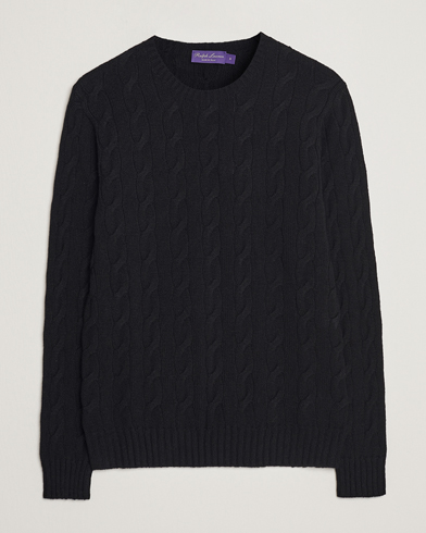 Men | Luxury Brands | Ralph Lauren Purple Label | Cashmere Cable Crew Neck Sweater Black