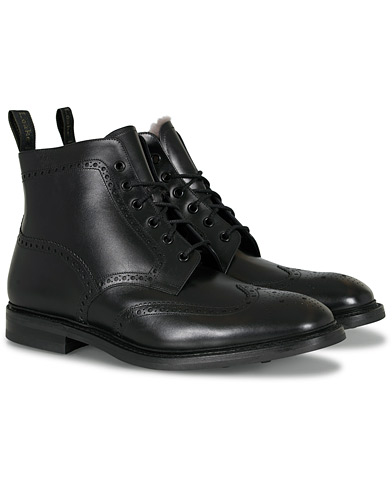 Lace-up Boots |  Wolf Premium Fur Lined Brogue Black Calf