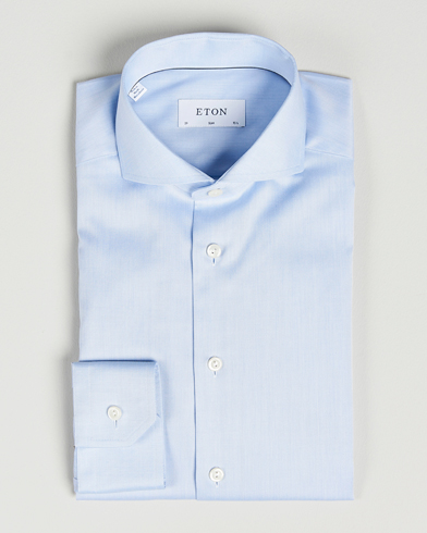Men | Business Shirts | Eton | Slim Fit Twill Cut Away Shirt Light Blue