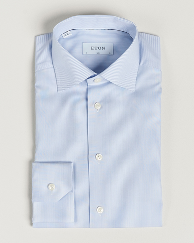 Men | Eton | Eton | Slim Fit Poplin Thin Stripe Shirt Blue/White