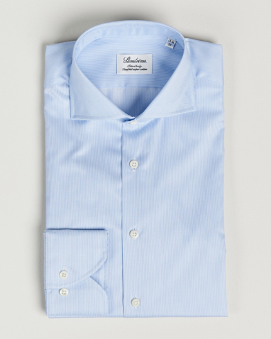 Men |  | Stenströms | Fitted Body Thin Stripe Shirt White/Blue
