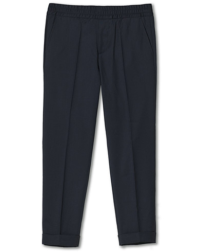 Wardrobe Basics |  Terry Gabardine Cropped Turn Up Trousers Navy