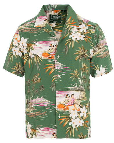 Rayon Short Sleeve Camp Shirt Green Aloha