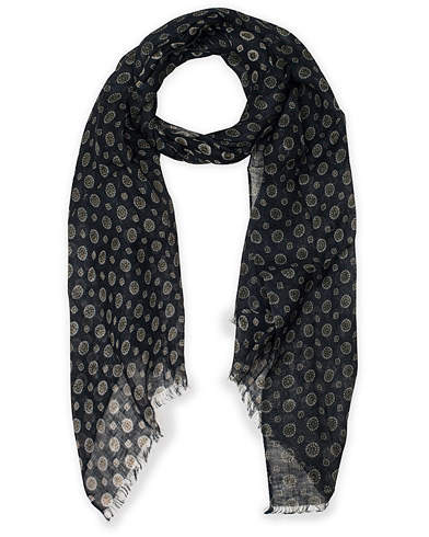  Linen Printed Scarf Navy