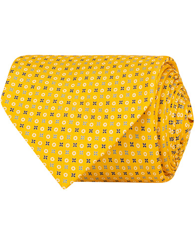 7-Fold Printed Micro Pattern Silk Tie Bright Yellow 8 cm