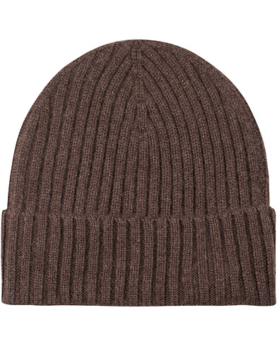  Rib Knitted Cashmere Cap Brown