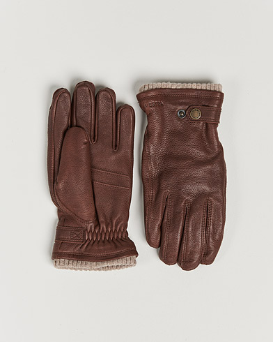 Men | Gloves | Hestra | Utsjö Fleece Liner Buckle Elkskin Glove Chestnut