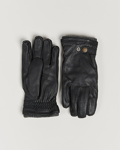 Men | Gloves | Hestra | Utsjö Fleece Liner Buckle Elkskin Glove Black