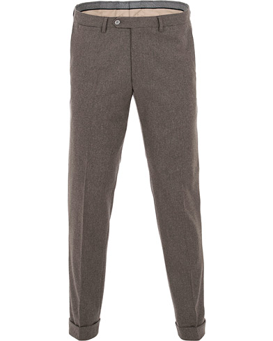  Dean Turn Up Flannel Trousers Taupe