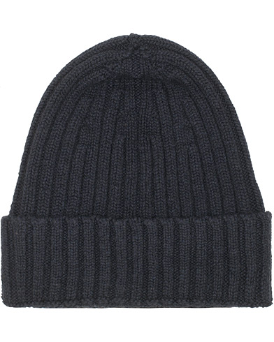  Cashmere/Cotton Ribbed Beanie Navy