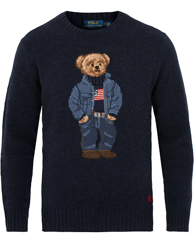  Wool Knitted Denim Bear Crew Neck Navy