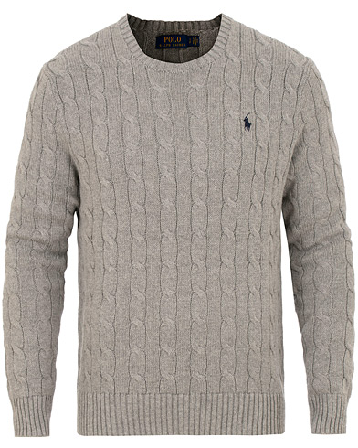  Cotton Cable Crew Neck Fawn Grey Heather