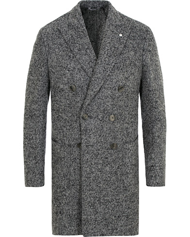  Wool Double Breasted Boucle Coat Light Grey