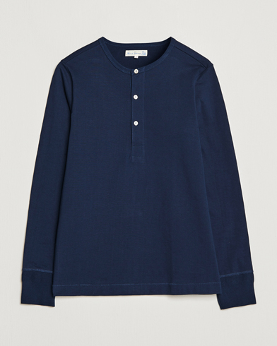 Men | Henley Shirts | Merz b. Schwanen | Classic Organic Cotton Henley Sweater Ink Blue