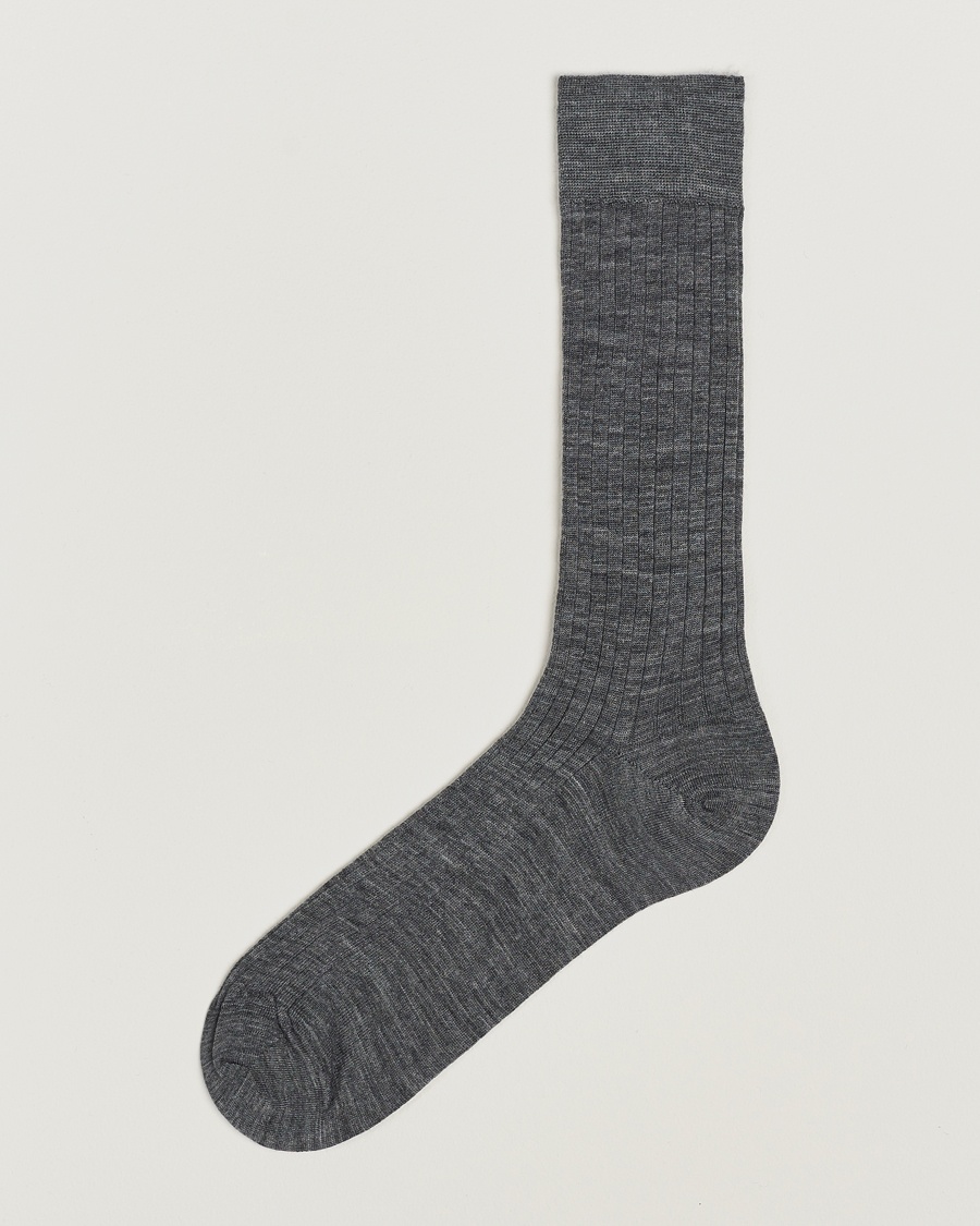 Bresciani Wool/Nylon Ribbed Short Socks Medium Grey – Grey