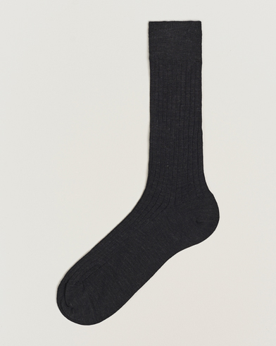 Men | Bresciani | Bresciani | Wool/Nylon Ribbed Short Socks Anthracite