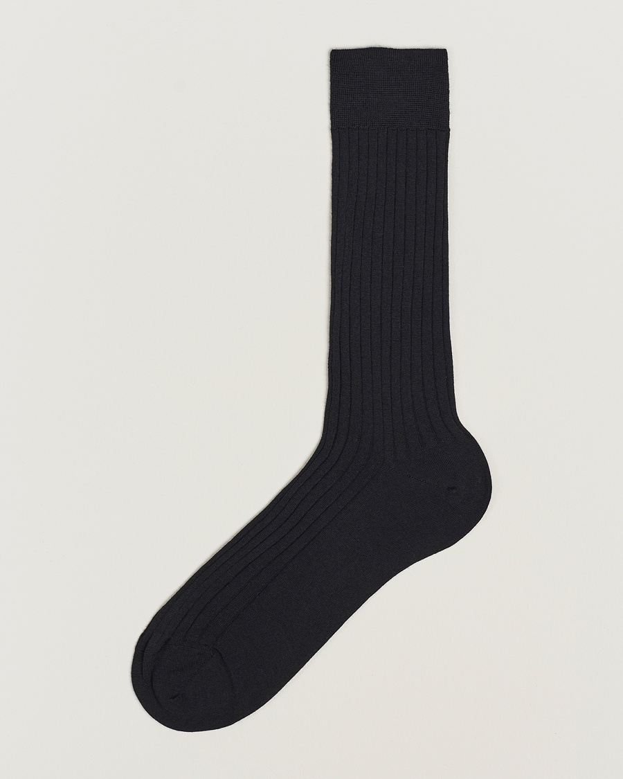 Bresciani Wool/Nylon Ribbed Short Socks Black – Black