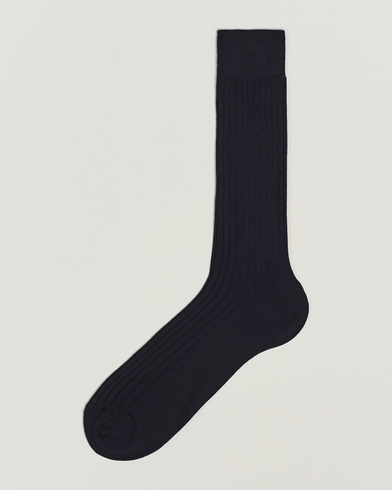 Men | Everyday Socks | Bresciani | Wool/Nylon Ribbed Short Socks Navy