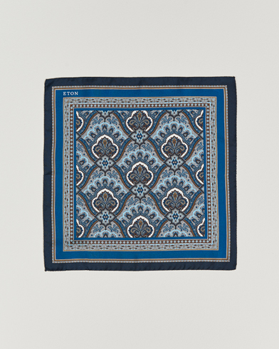 Men |  | Eton | Silk Paisley Print Pocket Square Blue