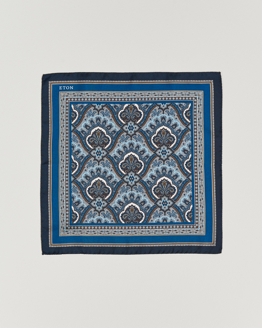Eton Silk Paisley Print Pocket Square Blue – Blue