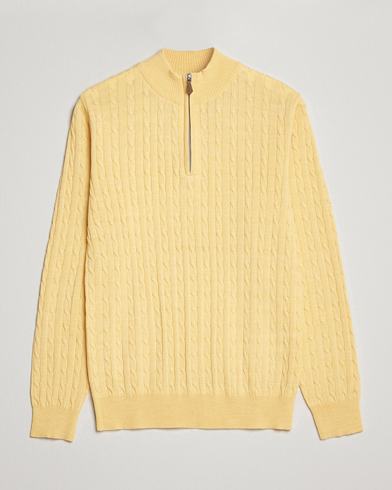 Men | Sweaters & Knitwear | Stenströms | Merino Cable Half Zip Yellow