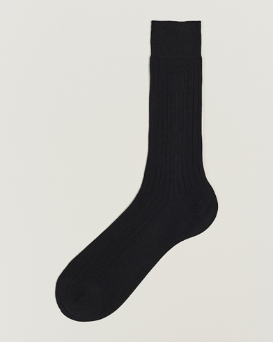 Men | Italian Department | Bresciani | Cotton Ribbed Short Socks Black
